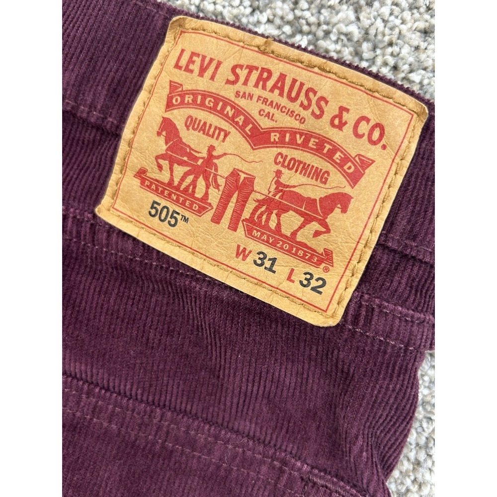 Levi's 505 Corduroy Pants Men's 31x32 Burgundy Regular Fit Straight Leg #0374